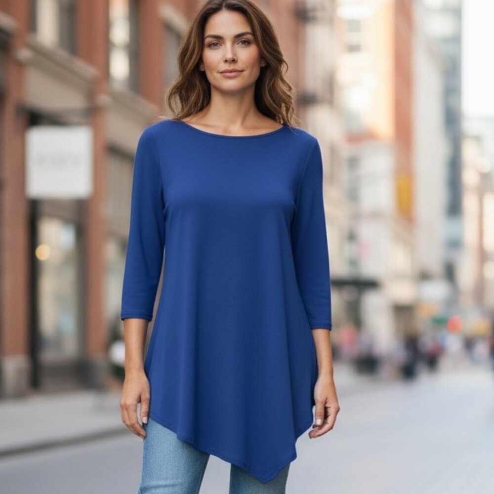 Kate & Mallory Asymmetric Hem Cutout Back Tunic Top‎ Sz L Blue #188H